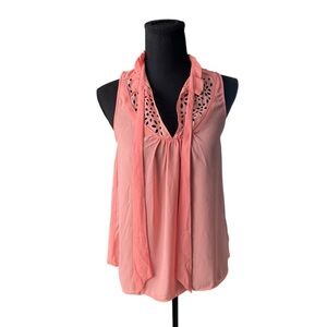 Maeve Pink Sleeveless Blouse with Laser Cut Detail | Size 2 Preppy ViscoGirl E12